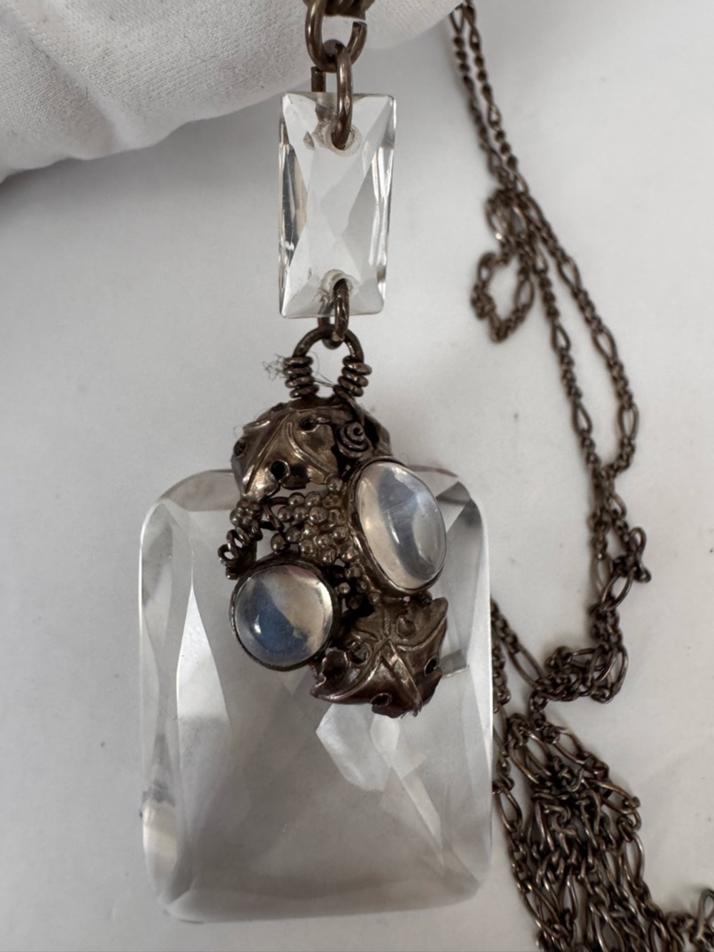 Antique Art Crafts Amy Sandheim style Rock Crystal Silver Pendant Moonstone